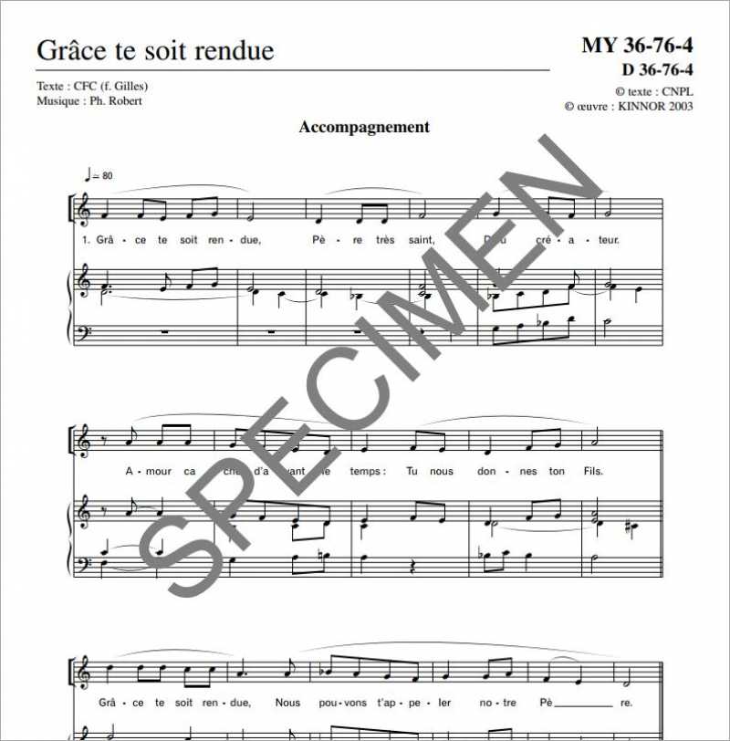 Grâce te soit rendue de P. Robert