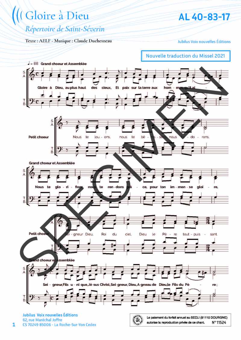 Gloire à Dieu - Duchesneau