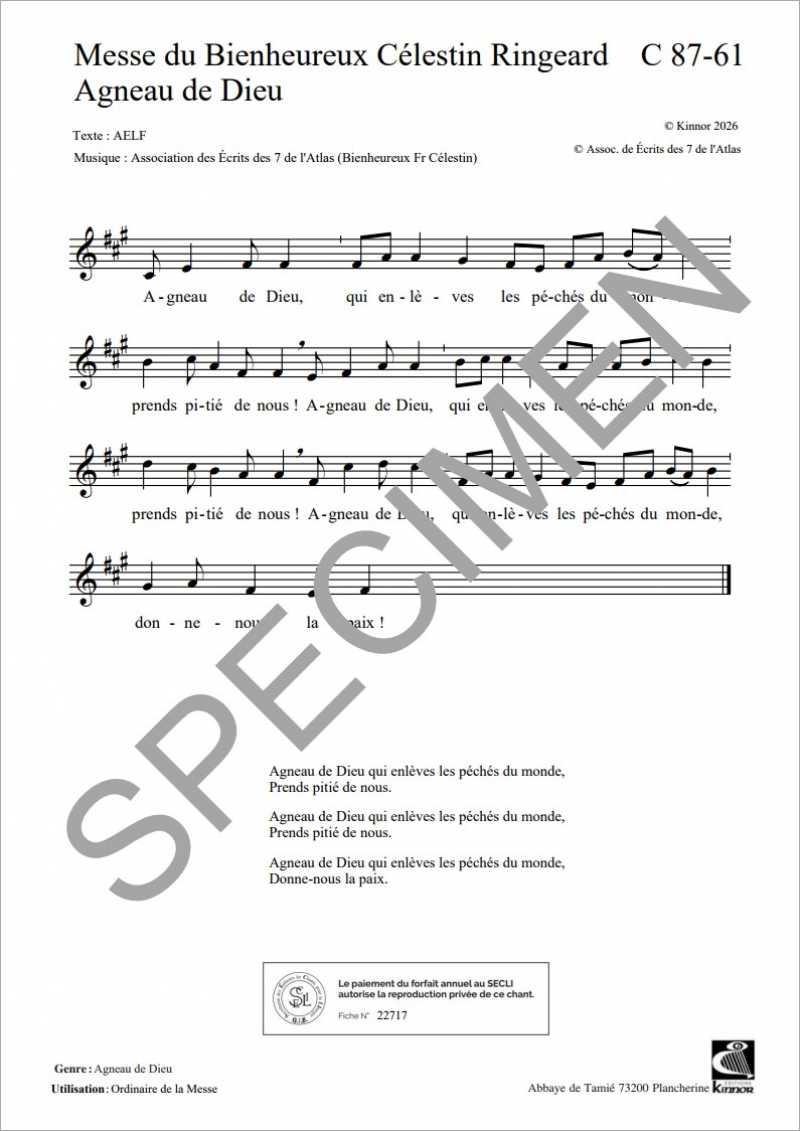 Messe du Bienheureux Célestin Ringeard - Agneau de Dieu