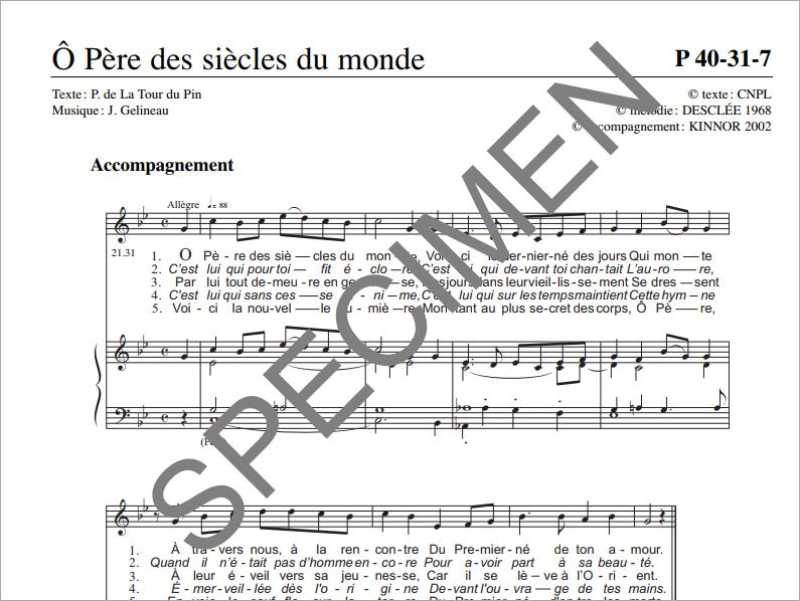 Ô Père des siècles du monde de J. Gelineau 1