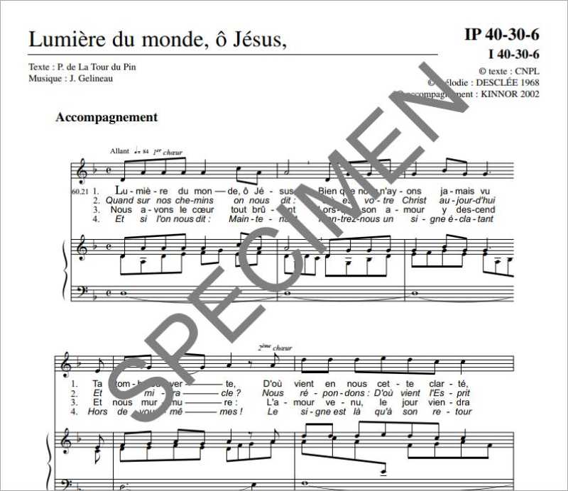 Lumière du monde, ô Jésus de J. Gélineau